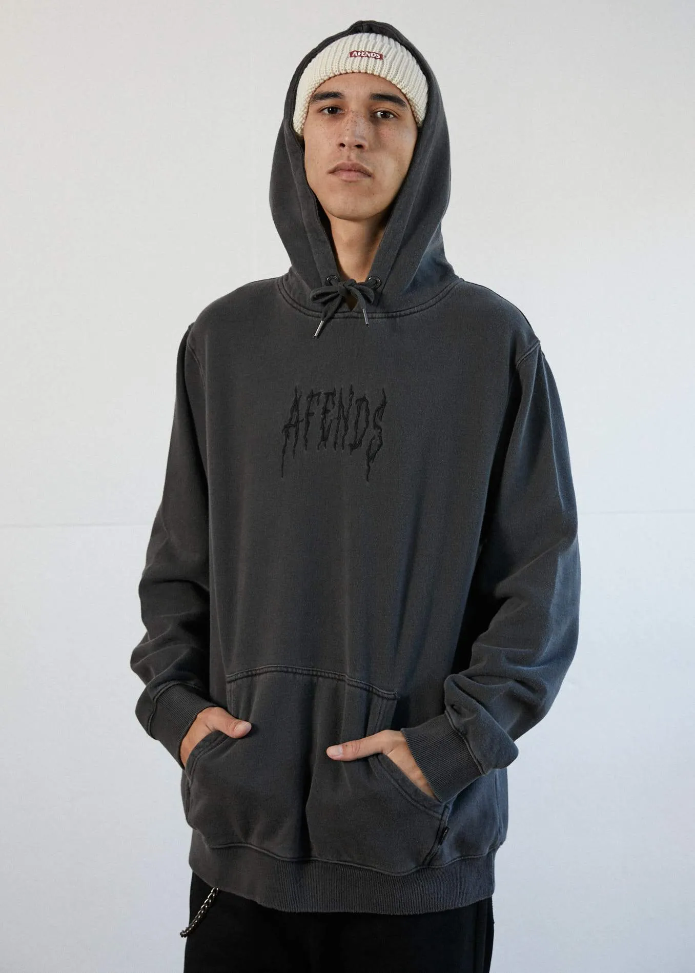 Afends Mens Bad Kids - Pull On Hood - Stone Black