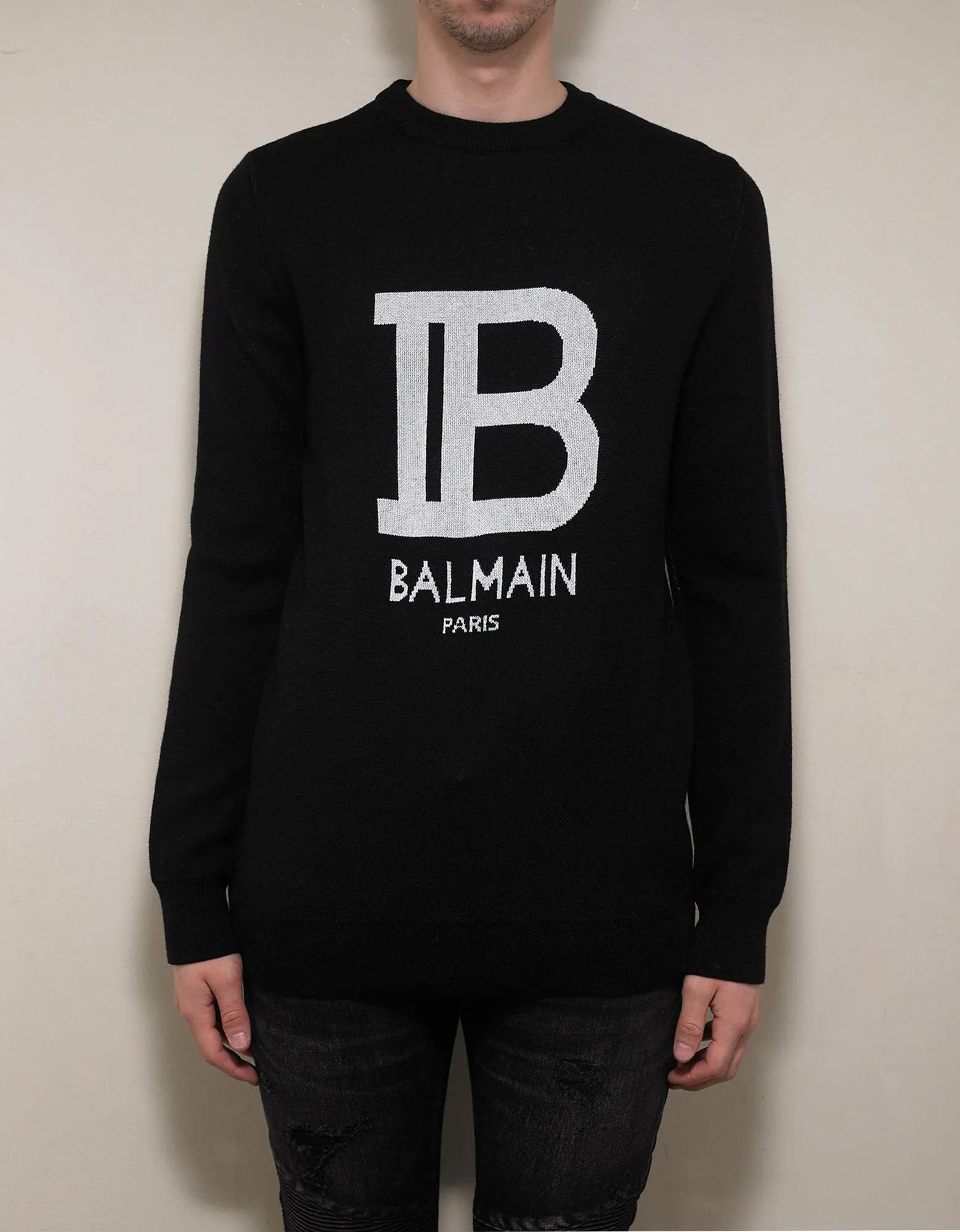 Black B Logo Wool-Blend Sweater