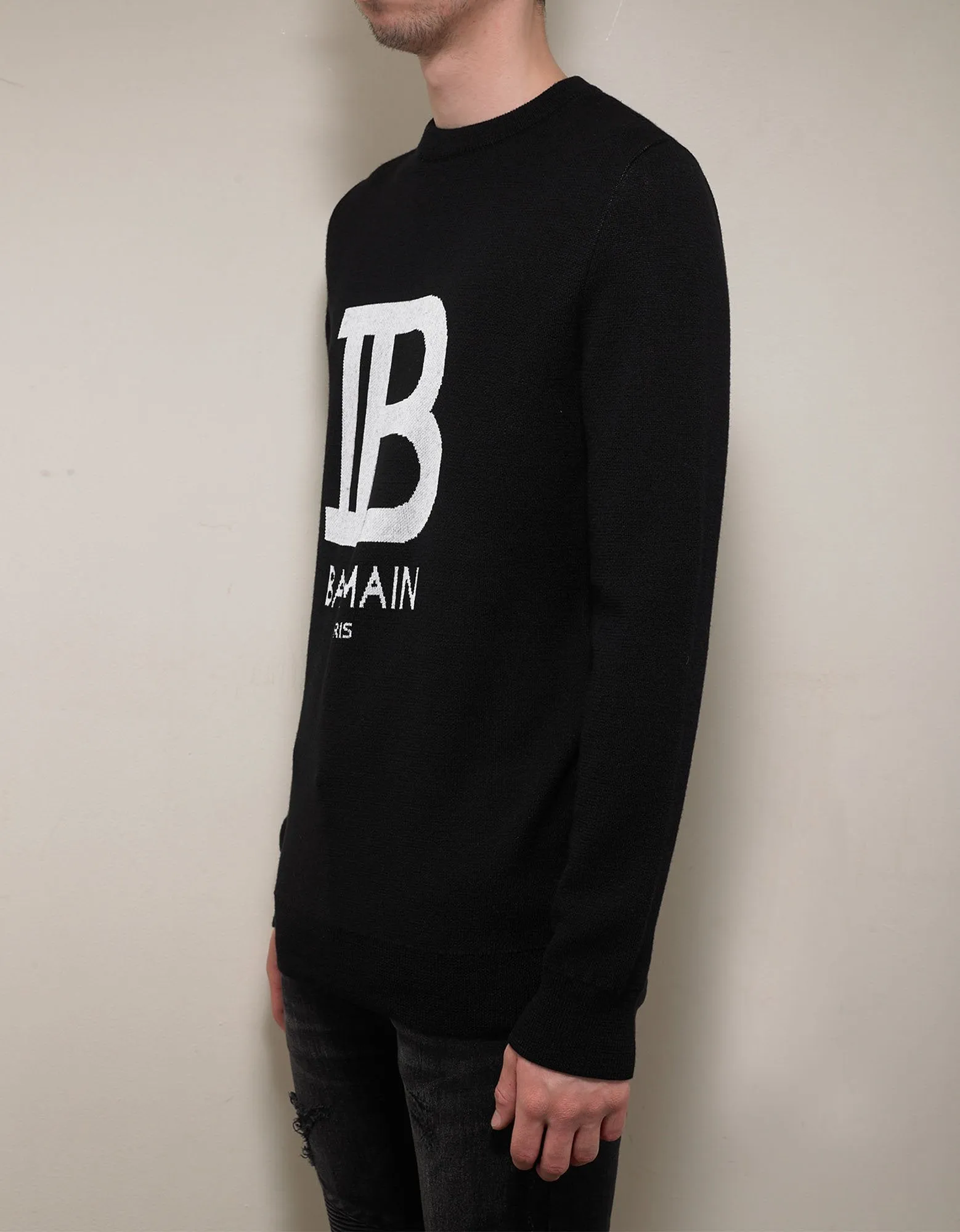 Black B Logo Wool-Blend Sweater