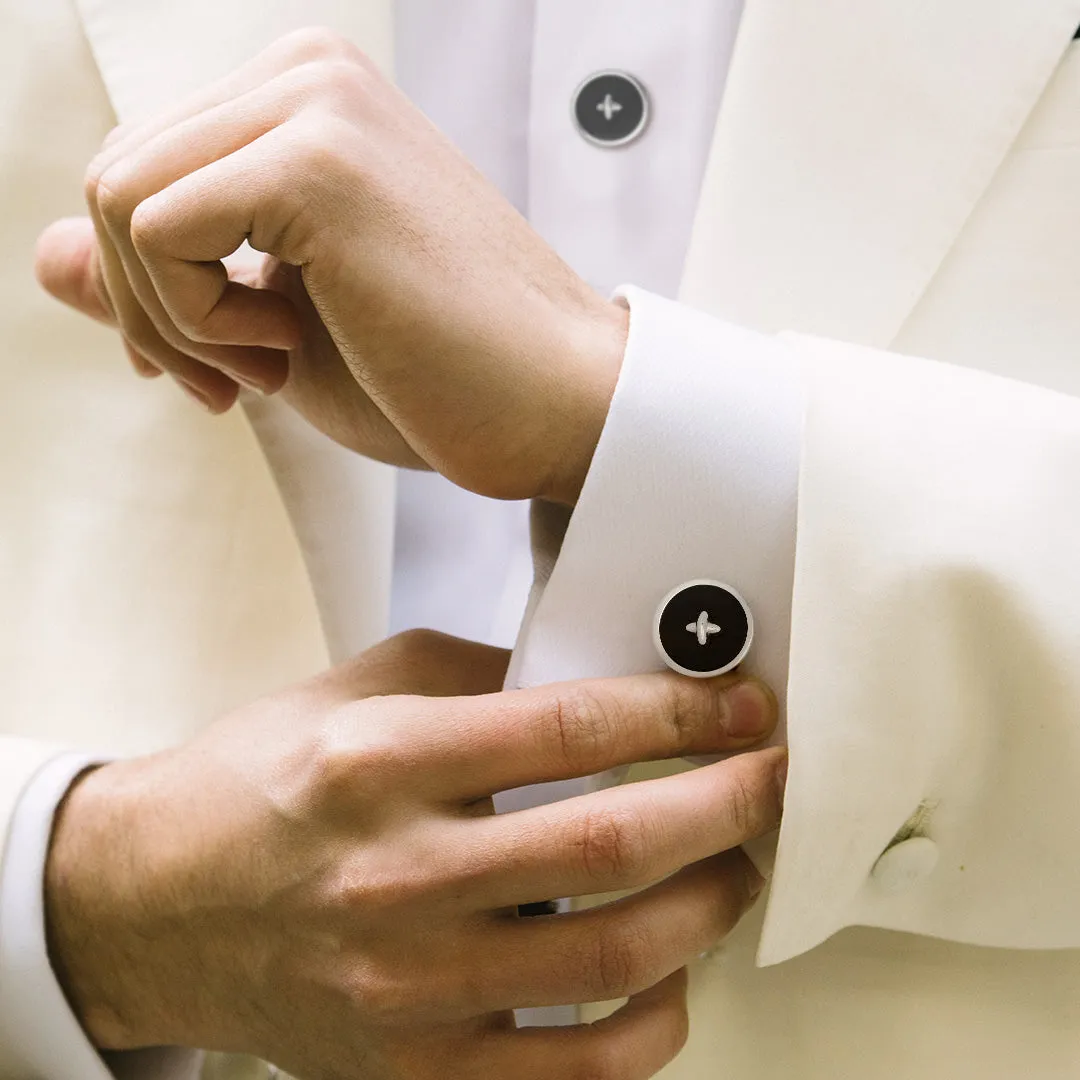 Button Onyx Sterling Cufflinks & Studs