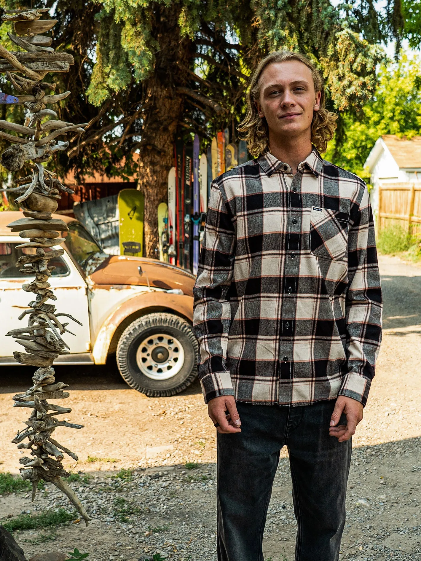 Caden Plaid Long Sleeve Flannel - Bleached Sand