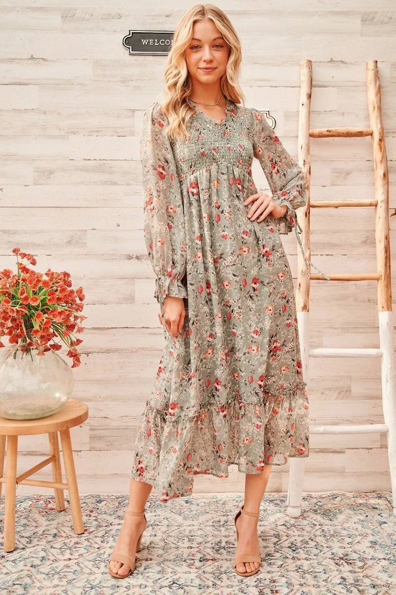 Calm mood maxi dress with smocked bodice