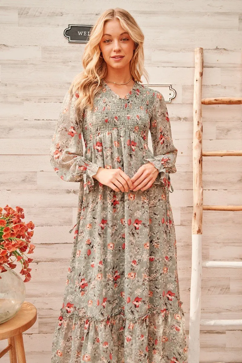 Calm mood maxi dress with smocked bodice