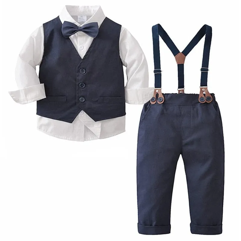 Cash - Baby Boy Clothes Set Gentleman Suit - Toddler Boys Wedding Party - Navy & White