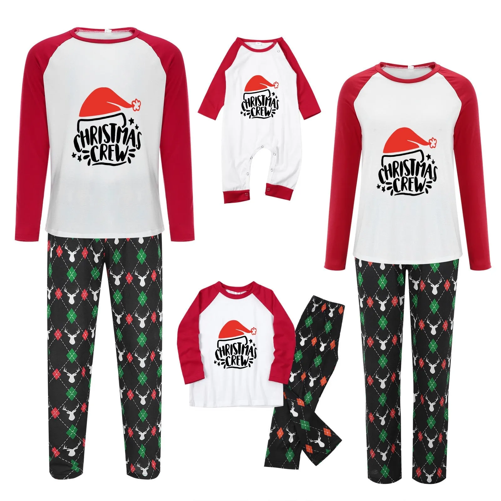 Christmas Crew Christmas parent-child pajamas set with cartoon hat print