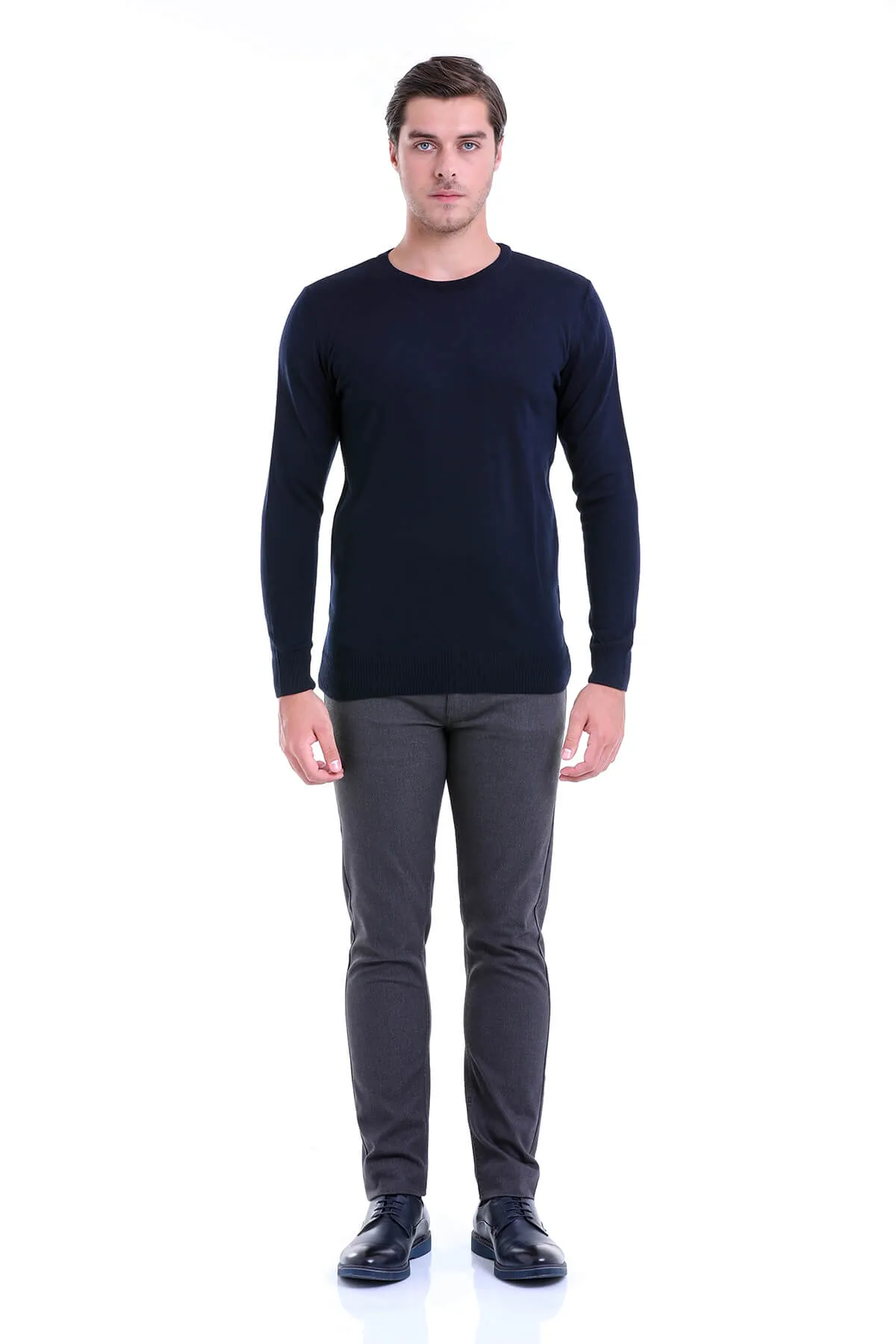 Comfort Fit Wool Blend Navy Crewneck Sweater