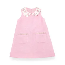 Daisy Collar Sleeveless Tweed Dress -pink