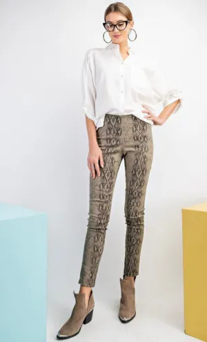 Distressed Snake Print Skinny Pants