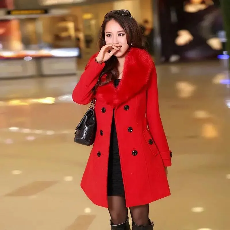 Double-breasted Plus Size Woolen Women's Coat