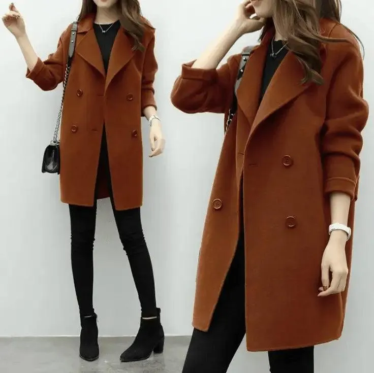 Double-breasted woolen coat