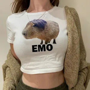 Emo Capybara Harajuku Hippie Crop Top T-Shirt