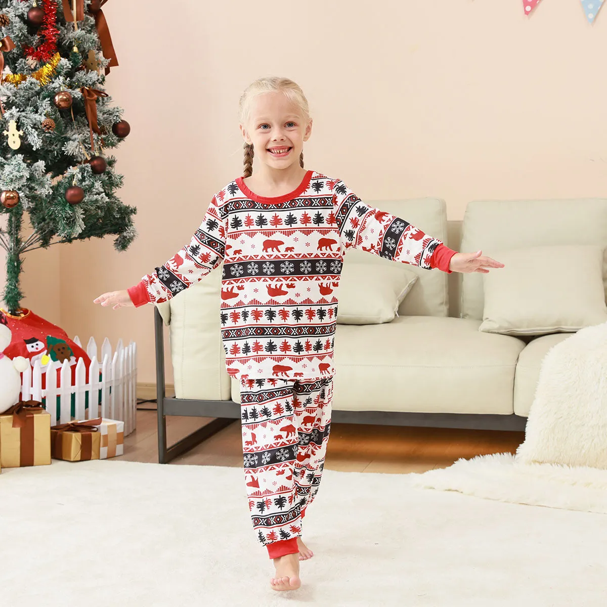 Family Parent-Child Christmas Red Forest Pajamas Set