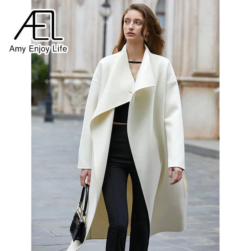 French White Double-Sided Suiting Slim Waist Woolen Coat Winter Premium Woolen Coat