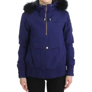 GF Ferre Chic Blue K-Way Jacket with Faux Fur Accent