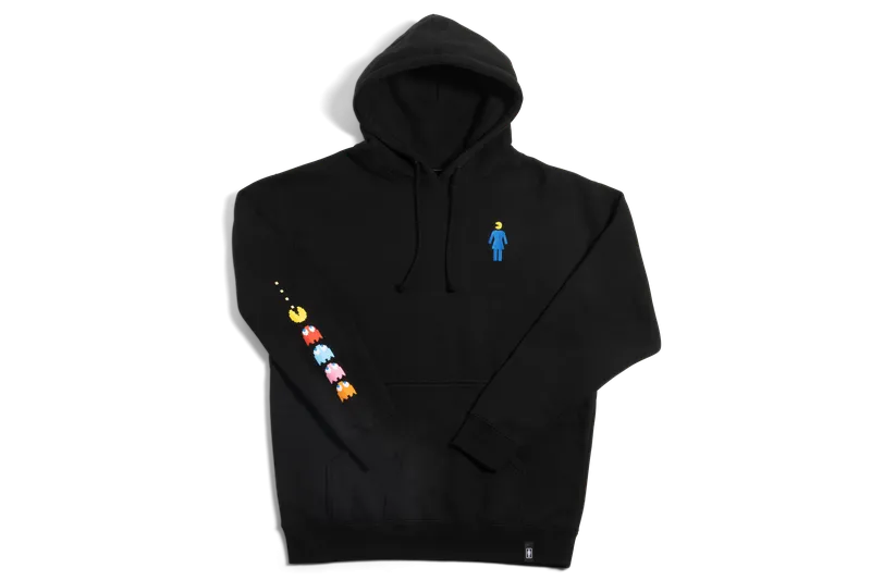 Girl Pac-Man Ghost Sleeve Embroidered Hoodie Black