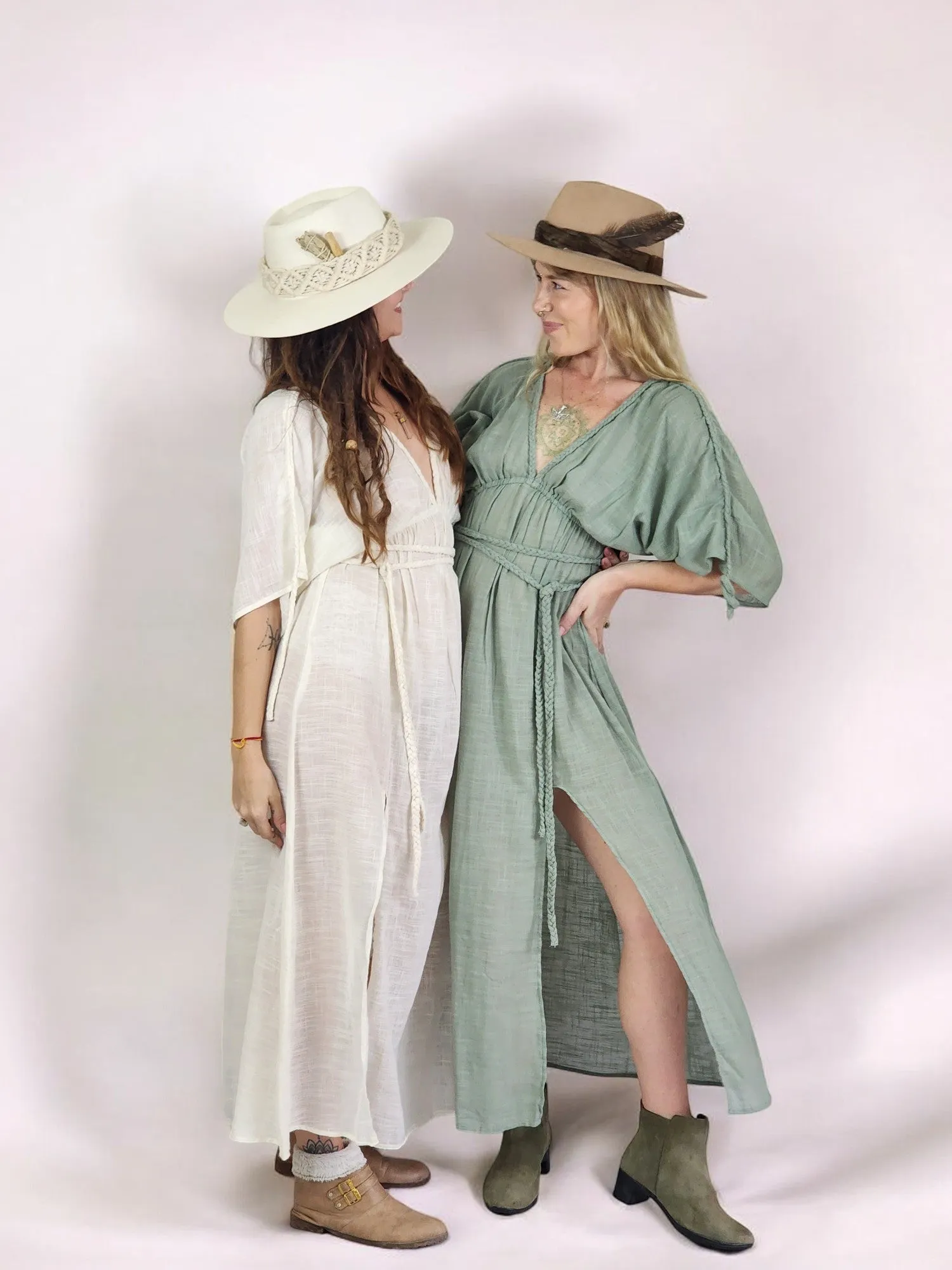 Green Sage Organic Cotton Rope Goddess Maxi Dress