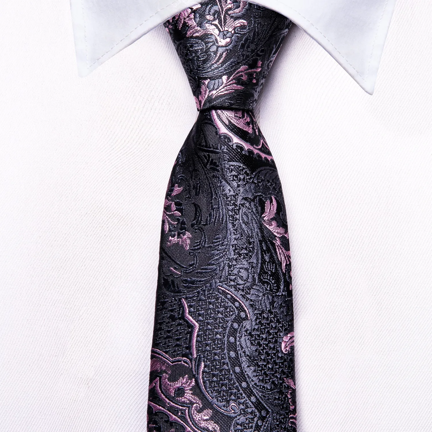 Grey Pink Paisley Children's Kids Boys Tie Pocket Square 6cm