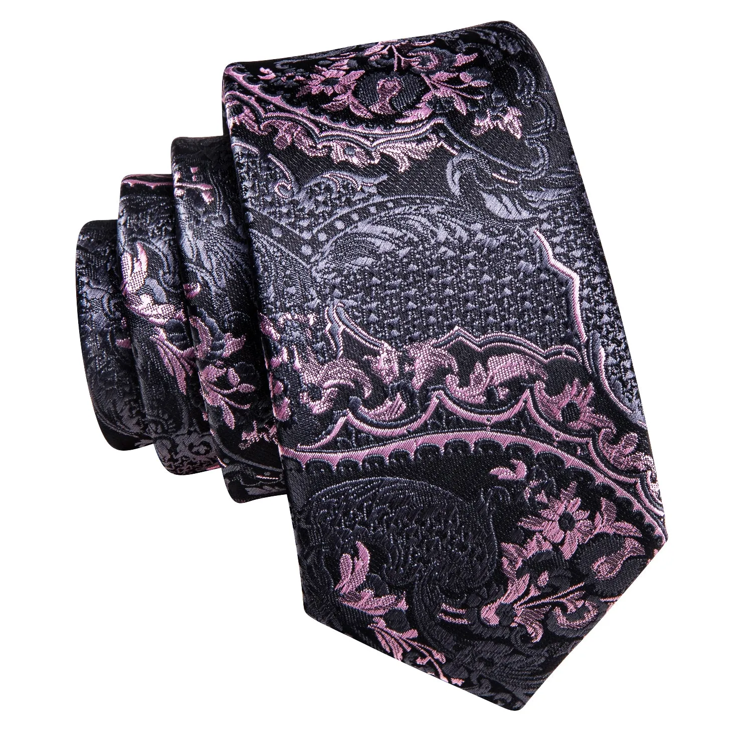 Grey Pink Paisley Children's Kids Boys Tie Pocket Square 6cm