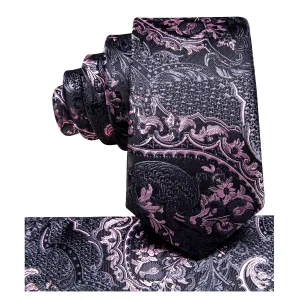 Grey Pink Paisley Children's Kids Boys Tie Pocket Square 6cm