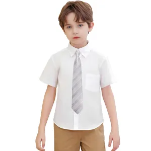 Grey Pink Striped Boys Pre-tied Adjustable Tie Pocket Square