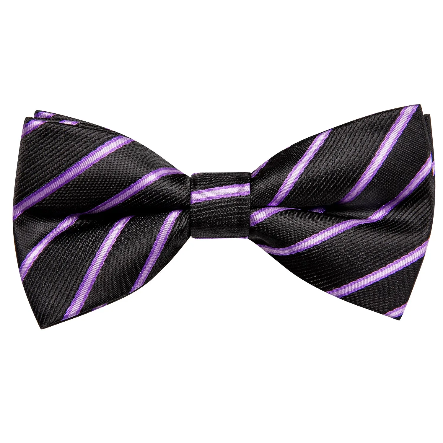 Hi-Tie Black Purple Striped Children Kids Bow Tie Hanky Cufflinks Set