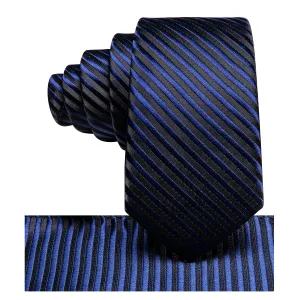 Hi-Tie Blue Striped Children's Kids Boys Tie Pocket Square 6cm