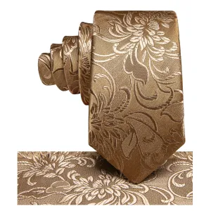 Hi-Tie Champagne Gold Floral Children Kids Boys Tie Pocket Square 6cm