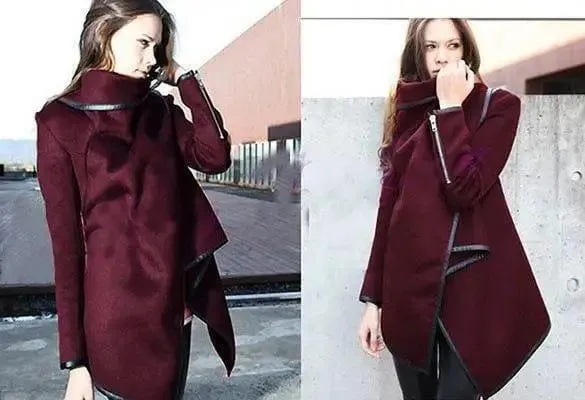 Irregular slim temperament woolen coat