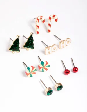 Kids Gold Ho-Ho Lolly Stud Earrings 6-Pack