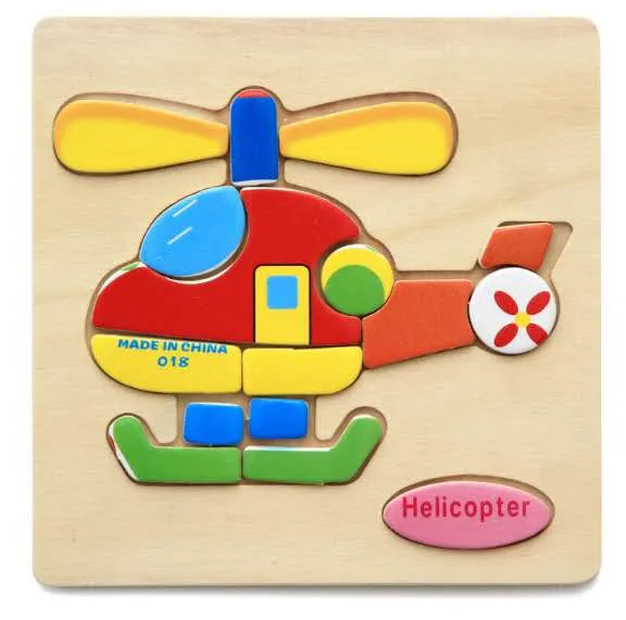 Kids Wooden 3D Puzzle Jigsaw Toys For Children Cartoon Animal Vehicle Wood Puzzles Intelligence Kids Baby Early Educational Toy