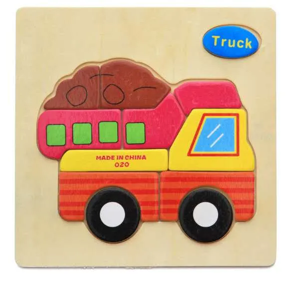 Kids Wooden 3D Puzzle Jigsaw Toys For Children Cartoon Animal Vehicle Wood Puzzles Intelligence Kids Baby Early Educational Toy