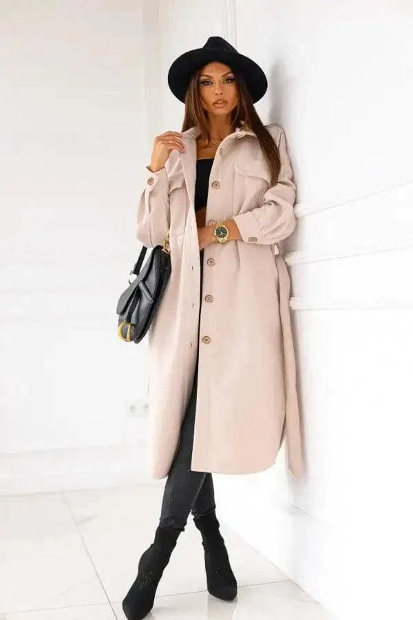 Long-sleeved V-neck Button Lace Woolen Coat Coat Women's