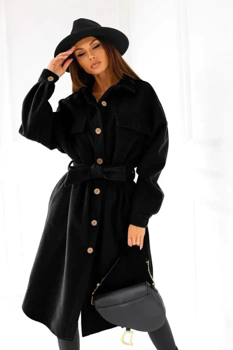 Long-sleeved V-neck Button Lace Woolen Coat Coat Women's