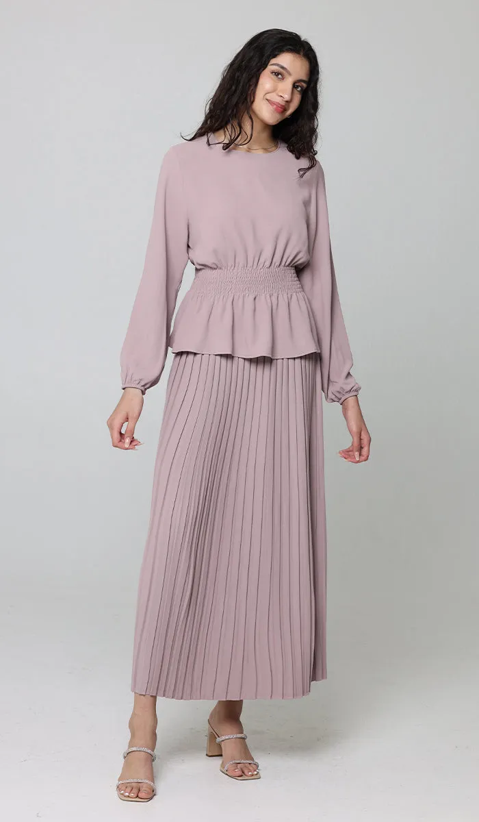 Lulu Pleated Long Maxi Skirt - Dusty Rose