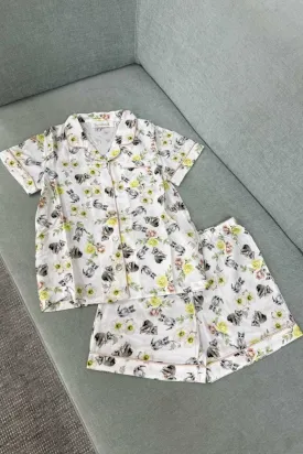 Misty Kitten Kids Pyjama Set - Blush Piping