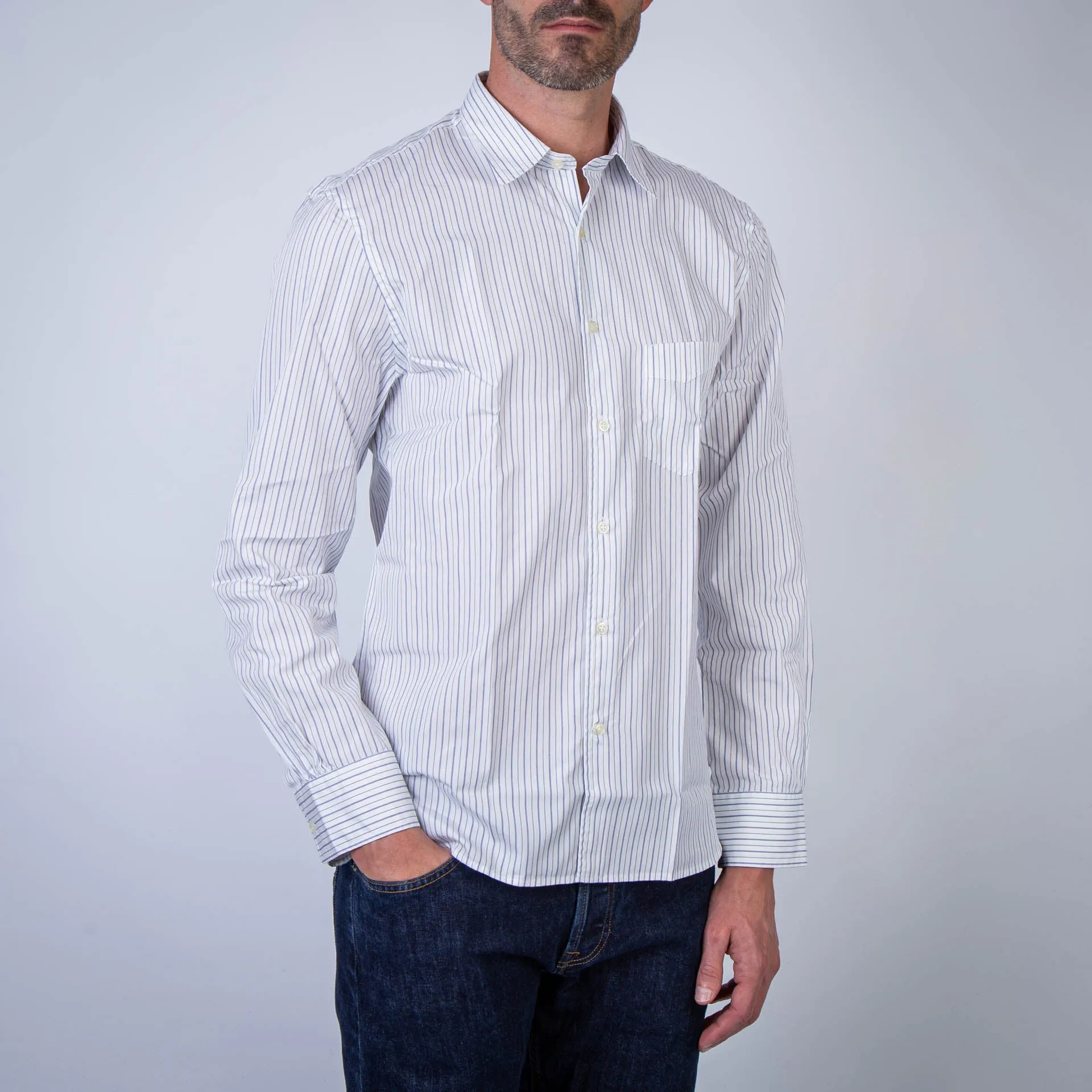 OFFICINE GENERALE SHIRT MSHI020 WHITE/NAVY