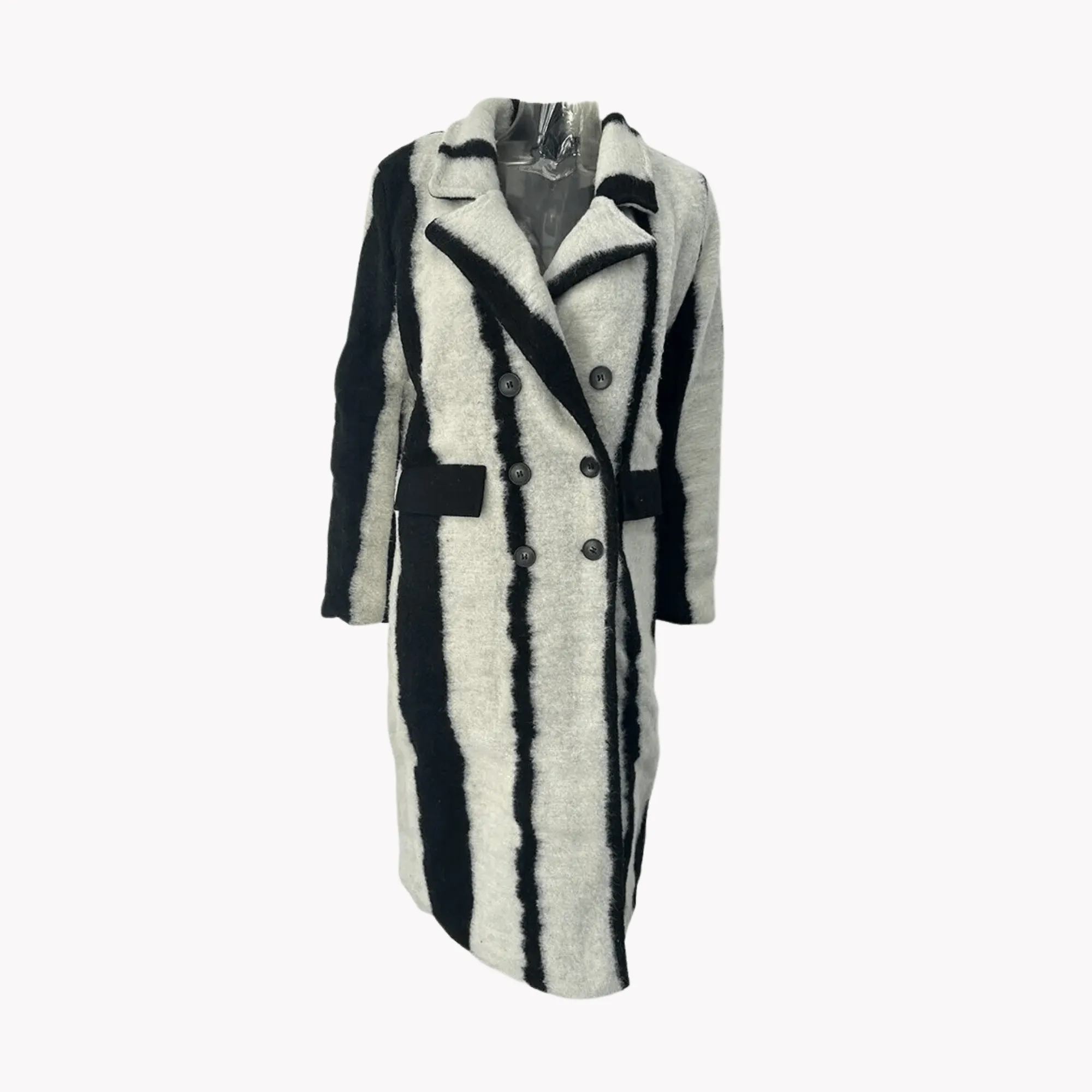 Pre Order:  Black and White Stripes Woolen Coat