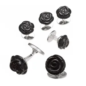 Rose Hand Carved Gemstone Sterling Cufflinks & Studs