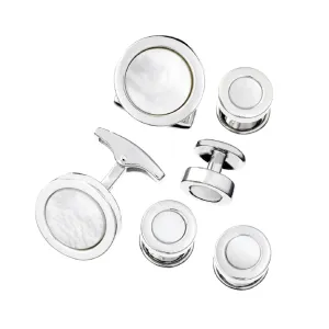 Round Mother of Pearl Sterling Cufflinks & Studs