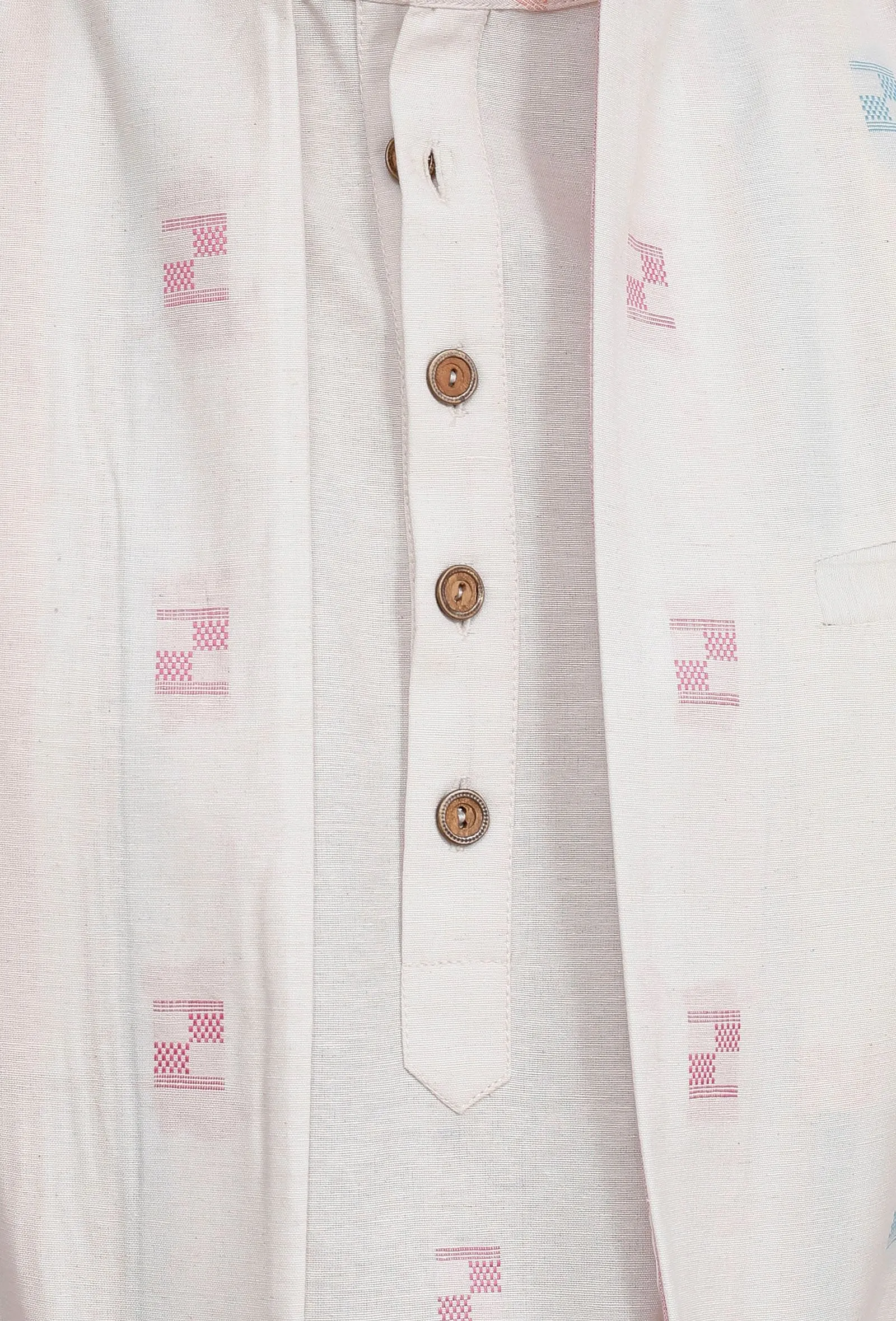 Set of 3: White Dobby Nehru Jacket With White Dobby Button Down Kurta and Pajama