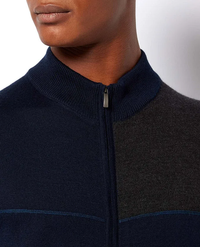 Slim Fit Merino Wool Blend Full-Zip Sweater