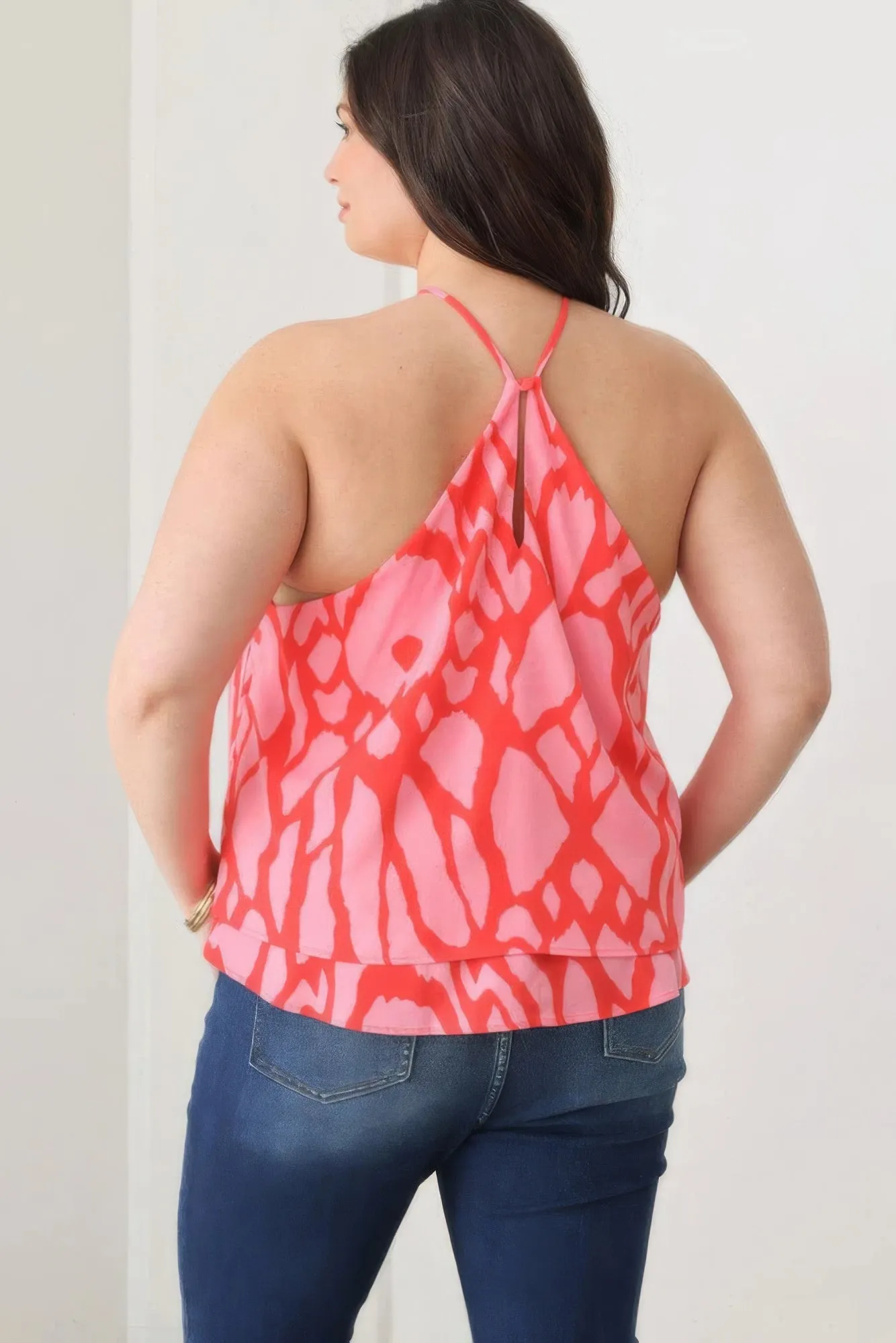 Voluptuous ( ) Abstract Print Ruffle Hem Plus Size Halter Top